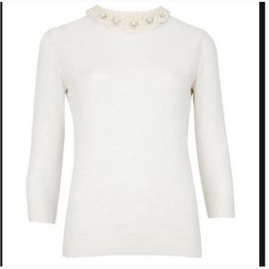 Ted Baker cream white Lucreti embellished collar sweater size 2 like new
